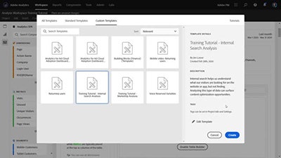 Analysis Workspace のトレーニングチュートリアルテンプレート