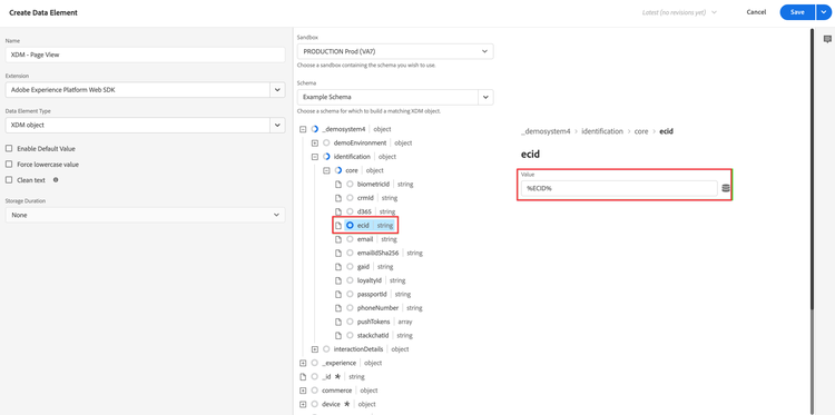 ECID データ要素をマッピング