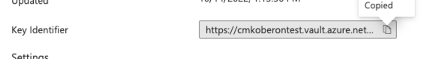 https://cmkoberontest.vault.azure.netの URI を示すキー識別子フィールド