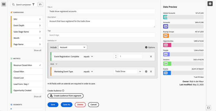 B2B のユースケース – セグメント – アカウント登録