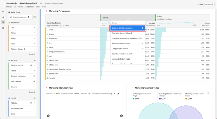 選択範囲から作成を強調表示したWorkspace パネル