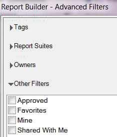 次の表で説明されている詳細フィルターオプションを示すスクリーンショット。
