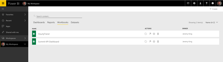 Power BI ワークブックビューのスクリーンショット