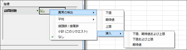 異常値検出、挿入および下限と上限のオプションを挿入して期待することを示すスクリーンショット。