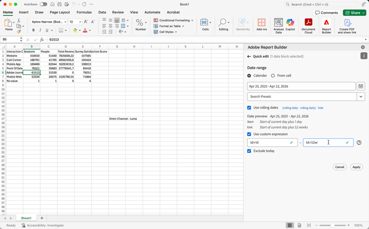 ​ 日付範囲のカスタム式 ​