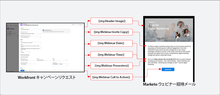 トークンを使用したコンテンツ図の入力