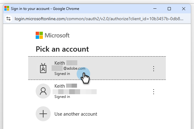 Microsoftがアカウントモーダルを選択
