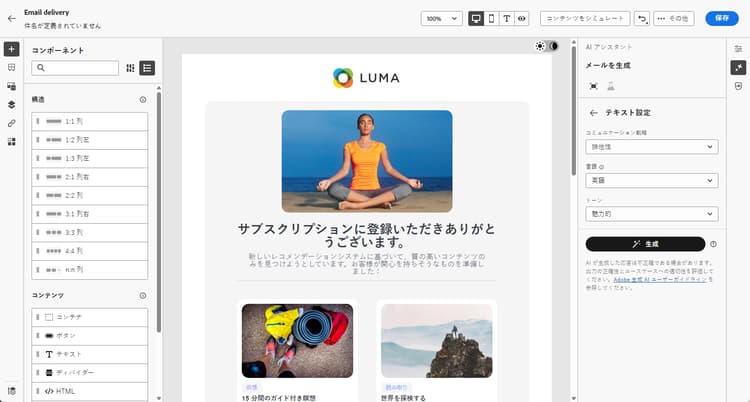 Adobe Campaign web のテキスト設定オプションを示すスクリーンショット