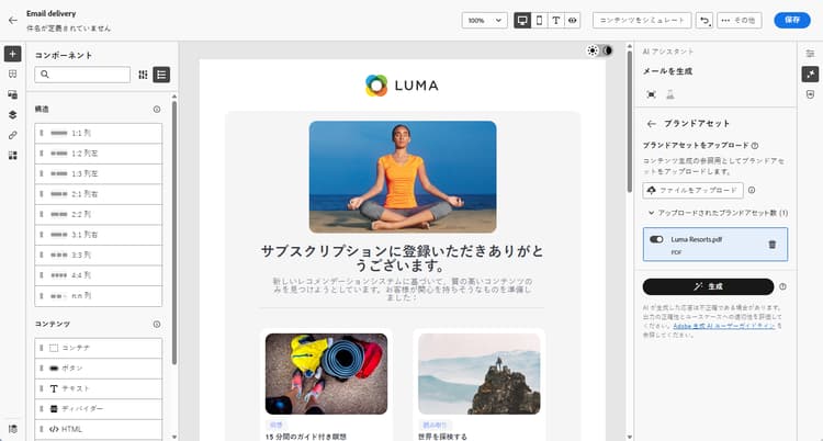 Adobe Campaign web のブランド設定オプションを示すスクリーンショット