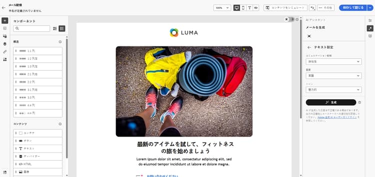 Adobe Campaign web のテキスト設定オプションを示すスクリーンショット