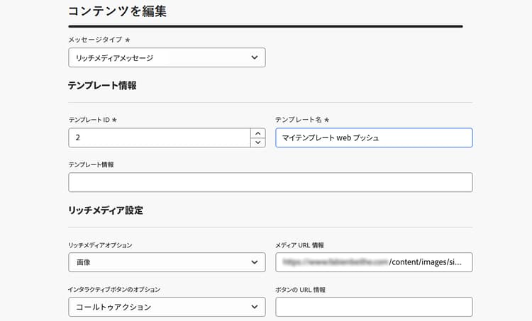 API チャネルの属性設定オプションを示すスクリーンショット。