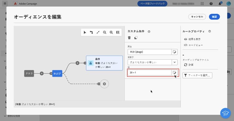 「値」フィールドの「式を編集」の例