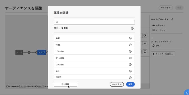 属性フィールドの式エディター
