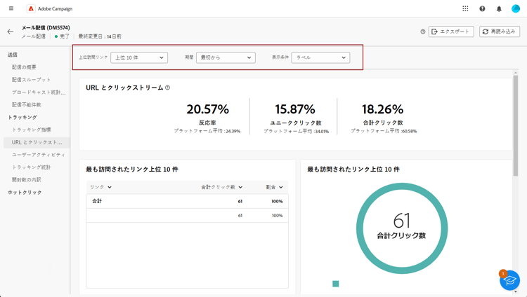 URL、ラベルまたはカテゴリをフィルタリングする「表示条件」オプション