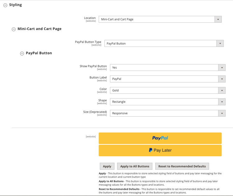 PayPal スタイル設定 ​