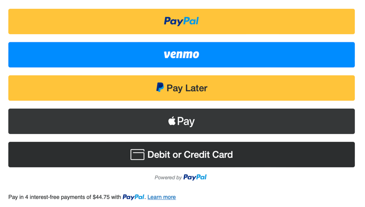 PayPal payment buttons のオプション