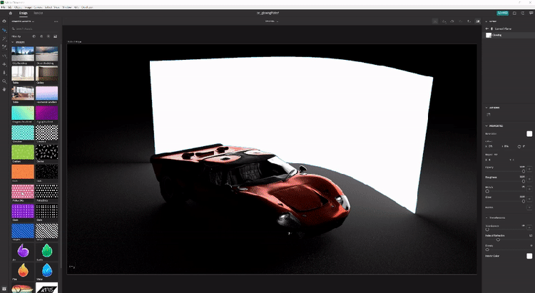 3D自動車モデルを照らすオブジェクトライトにテクスチャを適用しています