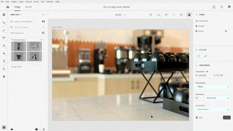 Adobe中のバーチャルプロダクト写真の3D合成とレンダリングのタイムラプス Dimension