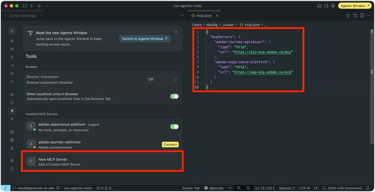 ​ インストール済みのAdobe MCP サーバーとmcp.json