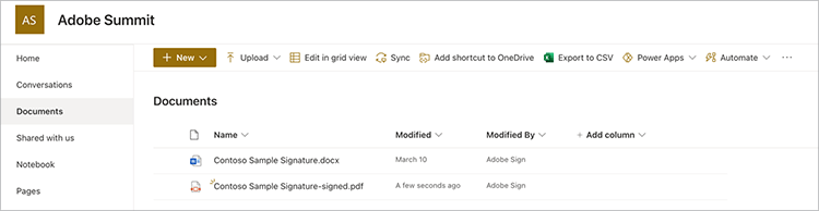 SharePointフォルダーのスクリーンショット