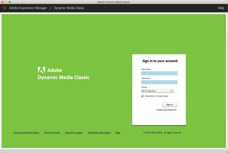 Adobe Dynamic Media Classicへのログイン