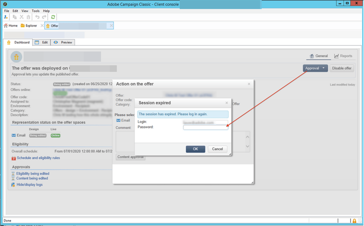 オファー承認時にセッションが期限切れになりました | Adobe Campaign