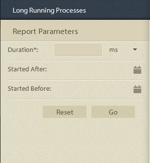 長時間実行プロセスレポートパラメータパネル