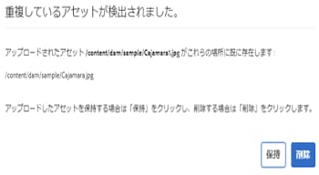 「重複したアセットが検出されました」ダイアログ