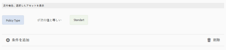 ポリシータイプが「標準」の場合にアセットを表示するためのルール