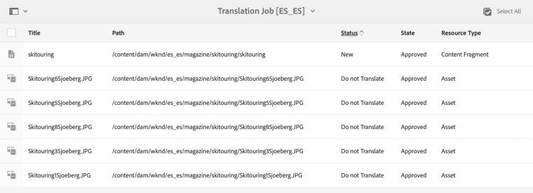 承認された翻訳ジョブ