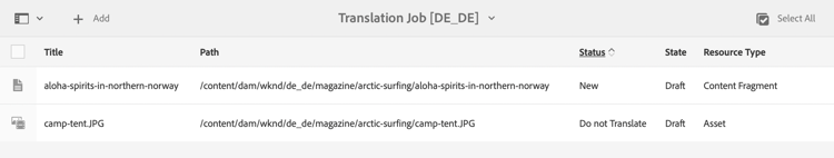 翻訳ジョブにコンテンツが追加された様子