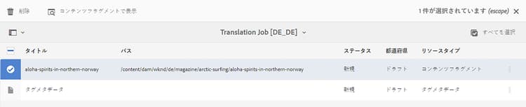 コンテンツフラグメントで表示