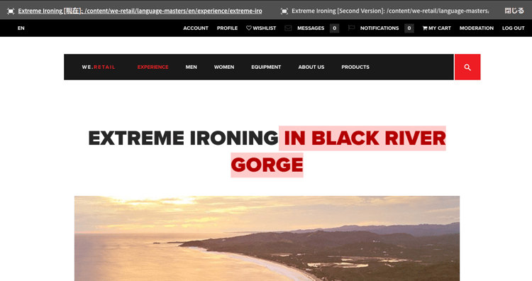 上部のバーでページの切り替えが可能