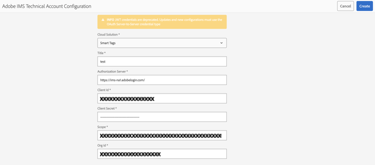 Adobe IMS 設定ウィンドウ