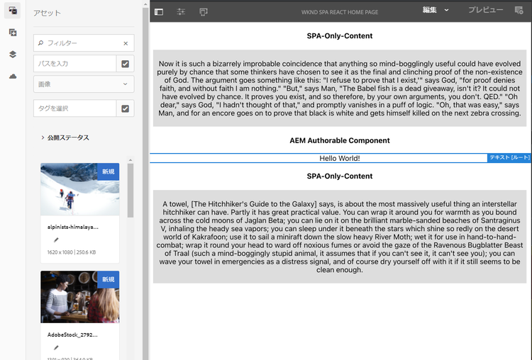 AEM での SPA の編集