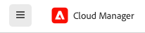 Cloud Manager ハンバーガーアイコンのドロップダウンメニュー