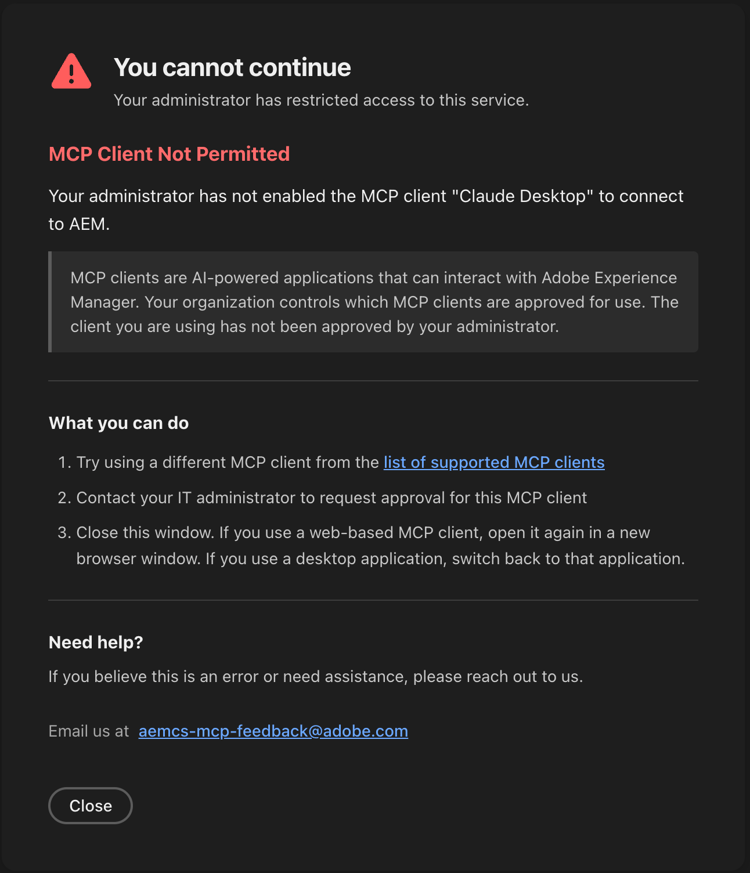 MCP Client not permitted エラー
