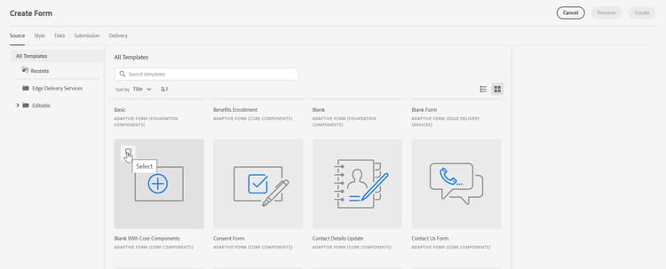 テンプレートを選択