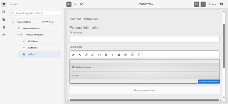 フラグメントをドラッグ＆ドロップ
