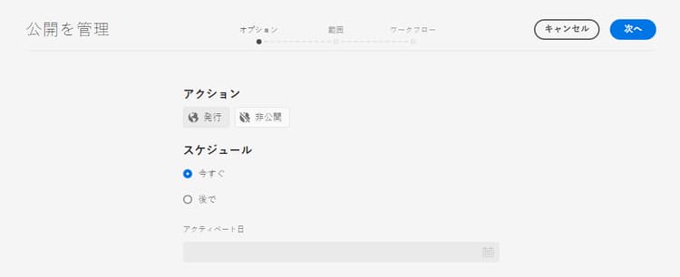 公開を管理でのオプション