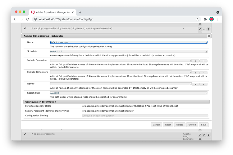 Apache Sling Sitemap - スケジューラー