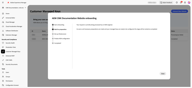 リクエストは処理中です。Adobeが Entra アプリケーション ID を提供するのを待ちます