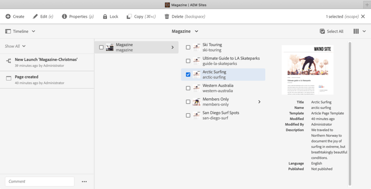 「コンテンツの管理」から Sites コンソールでローンチをナビゲーション