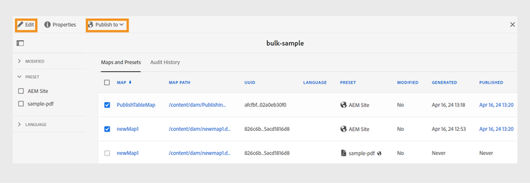 cloud service での bulk-collection-publish