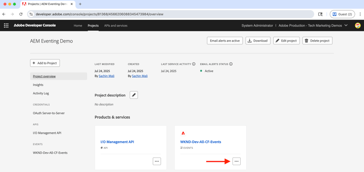 Adobe Developer Console プロジェクトの編集