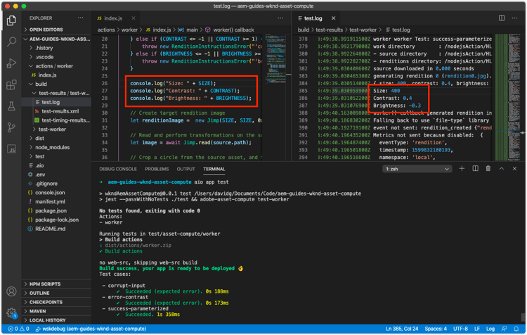 aio app test console.log(...)