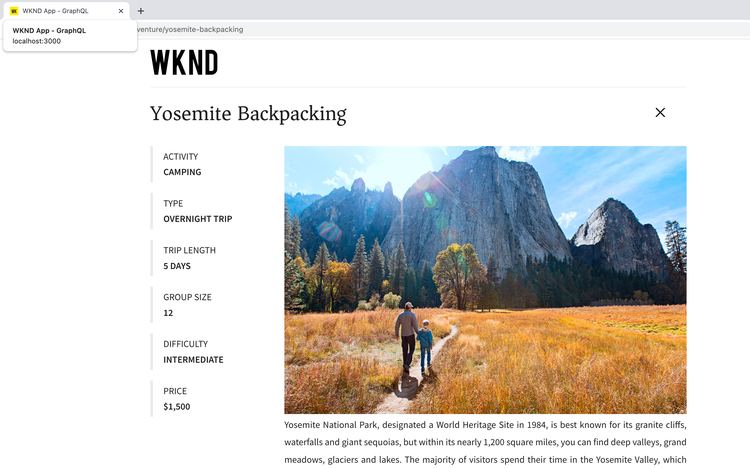Yosemite Backpacking の画面