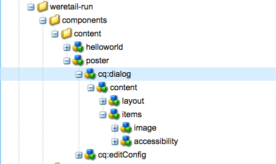 /libs/wcm/foundation/components/image/cq:dialog を /apps/weretail-run/components/content/poster にコピーした後