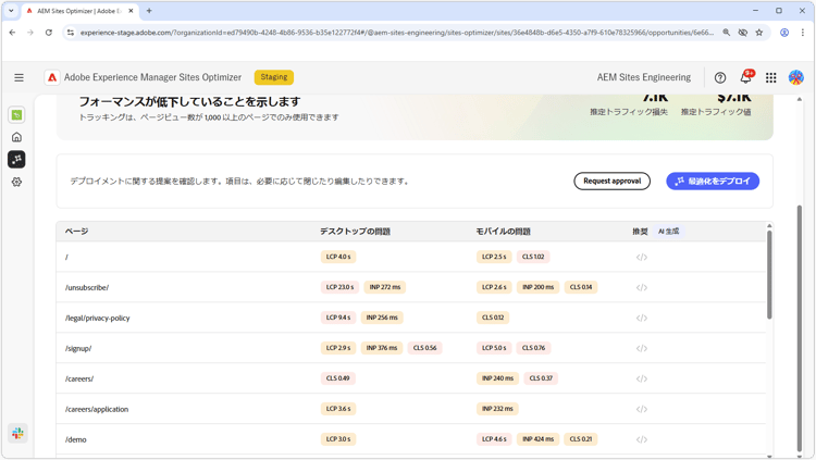 コア web バイタルの自動特定