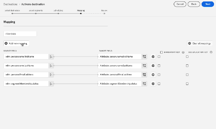 ソースフィールドビューを選択した際の属性および ID オプションを示す録画